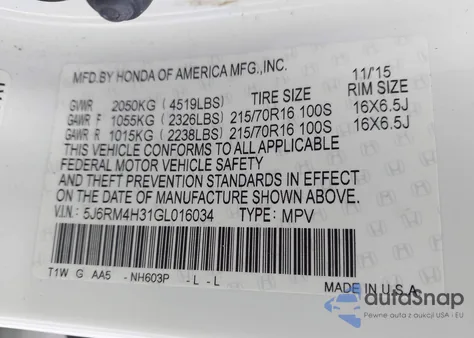 2016 Honda Cr-V Lx from USA, damaged, VIN 5J6RM4H31GL016034